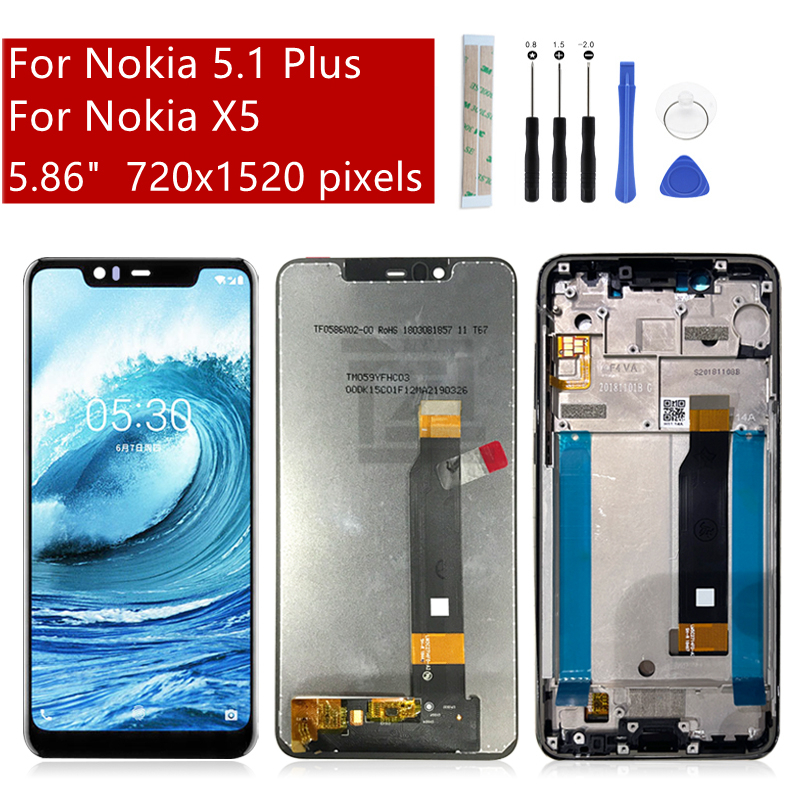5.86 "สําหรับ Nokia 5.1 Plus/ X5 จอแสดงผล LCD Touch Screen Digitizer Assembly เปลี่ยนอะไหล่ซ่อมสําหร