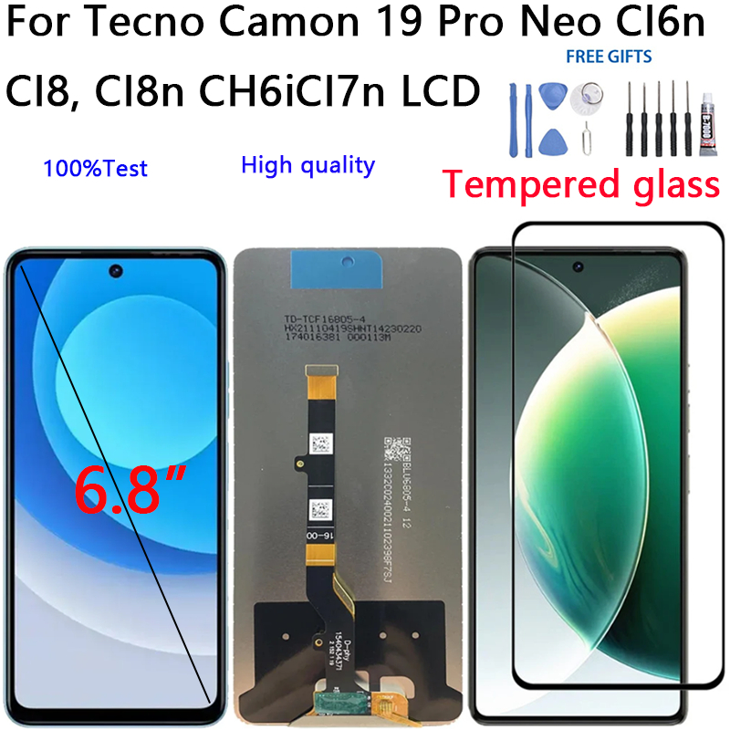 6.8 นิ้ว LCD สําหรับ Tecno Camon 19 Pro Neo CI6n CI8, CI8n CH6iCI7n จอแสดงผล LCD Touch Screen Digiti