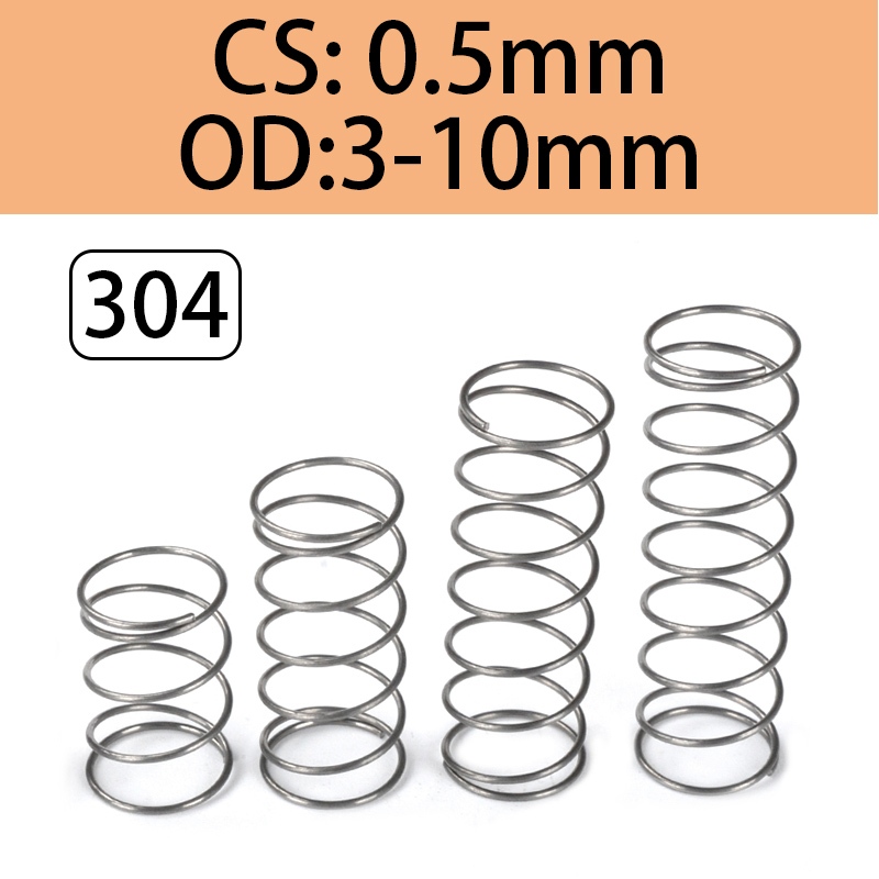 10pcs สปริงบีบอัด สเตนเลส กลาง 0.5 มม.เส ้ นผ ่ านศูนย ์ กลางภายนอก 3/4 5/6/7/9/10 มม.ความยาว 5-50 มม .