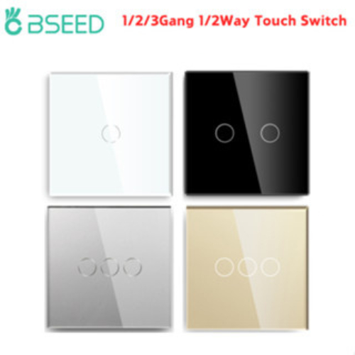 Bseed 1/2/3Gang 1/2Way สวิทช์ไฟสัมผัสผนังสวิทช์กระจกนิรภัยแผง LED ตัวบ่งชี้เซ็นเซอร์ปุ่มไม่จําเป็นต้องเป็นกลาง