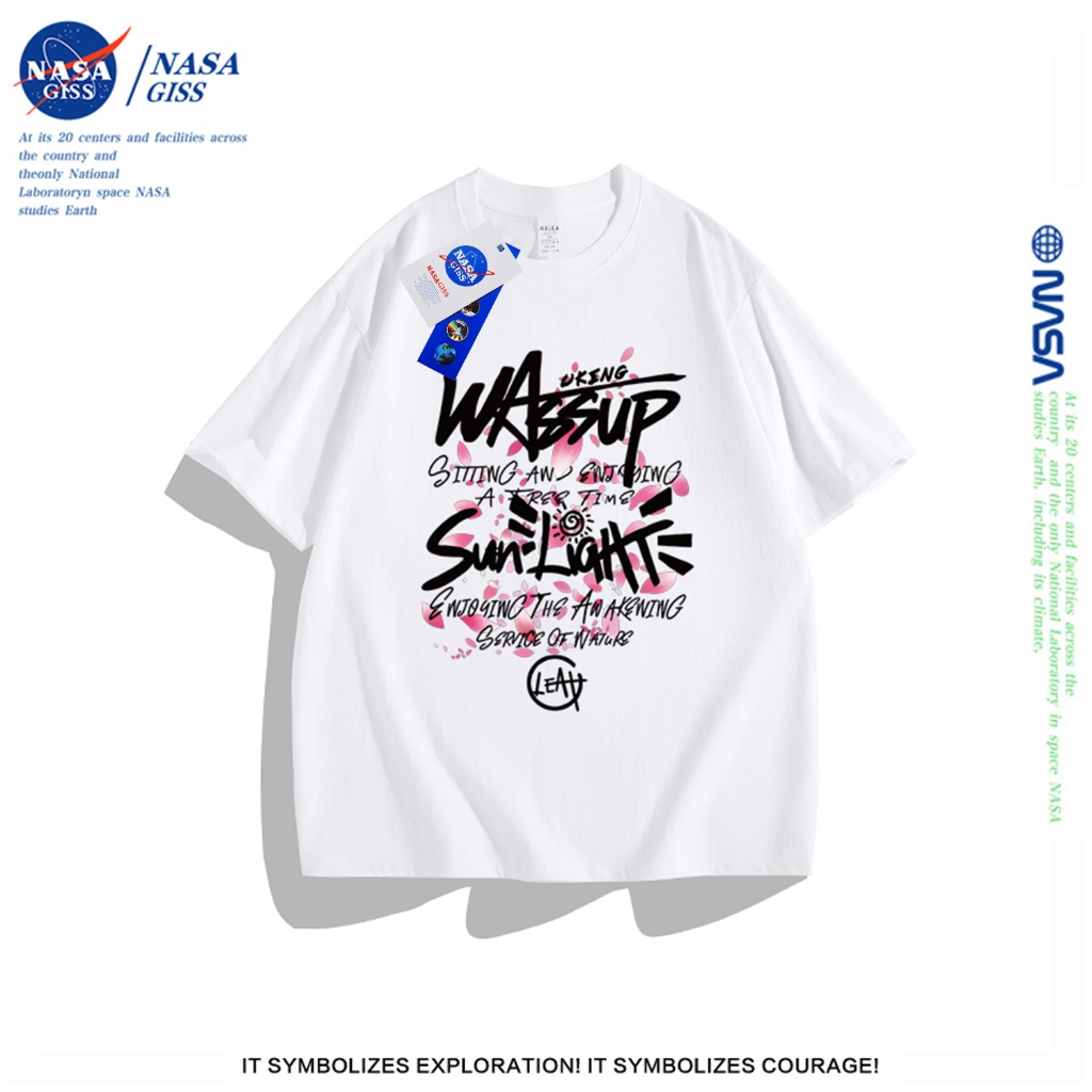 NASA เสื้อยืดหญิงชาย oversize แนวสตรีท เสื้อ summer บุคลิกภาพพิมพ์ลาย เสื้อยืด cotton คอกลม ทรงหลวม ระบายอากาศ
