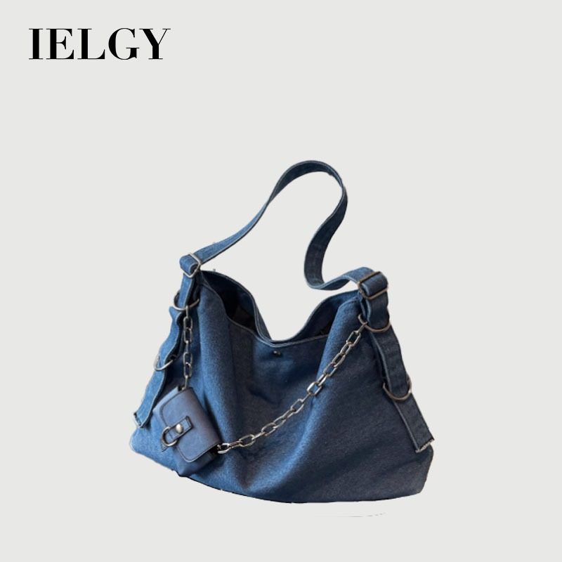 IELGY Canvas ความจุขนาดใหญ่ Casual Retro Denim Underarm Bag Commuter Tote Bag