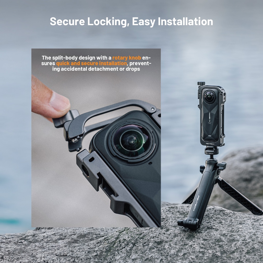 【ร้านค้าอย่างเป็นทางการ】PGYTECH Insta360 X5 กรงกล้อง --- เคสป้องกันอลูมิเนียมอัลลอยด์ทนทานพร้อมปุ่มปลดเร็ว 1/4 "เกลียวซิลิโคนฝาครอบเลนส์กรอบกล้องแอ็คชั่น