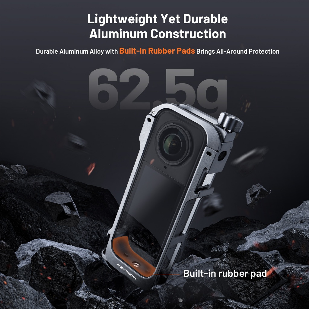 【ร้านค้าอย่างเป็นทางการ】PGYTECH Insta360 X5 กรงกล้อง --- เคสป้องกันอลูมิเนียมอัลลอยด์ทนทานพร้อมปุ่มปลดเร็ว 1/4 "เกลียวซิลิโคนฝาครอบเลนส์กรอบกล้องแอ็คชั่น