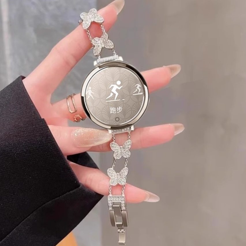 Diamond Butterfly Watch Strap Compatible for Garmin Lily 2 สาย Metal สาย Garmin Lily 2 active Strap Adjustable Lily2 Strap Bracelet For Garmin Lily2 Active Watchband เพชรผีเสื้อนาฬิกาเข้ากันได้สําหรับ Lily 2 active สาย