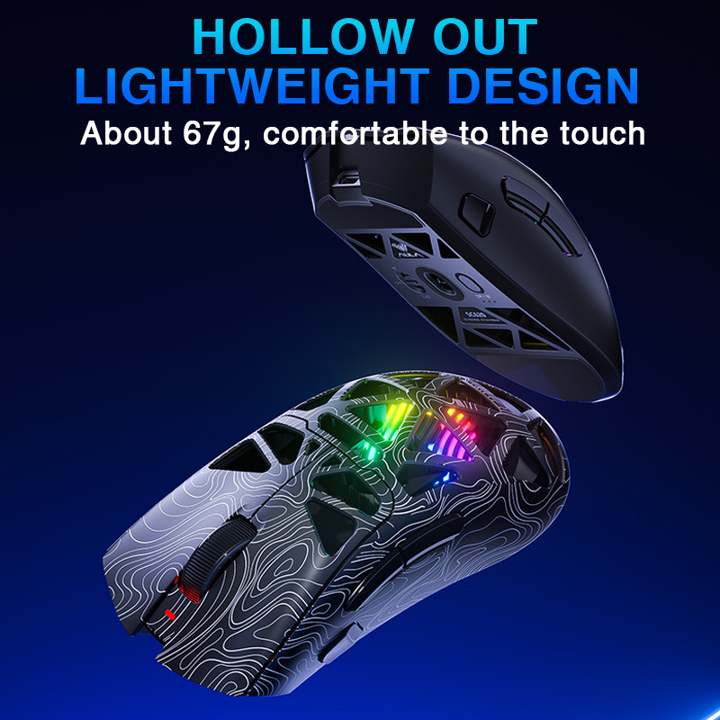 AULA SC620 เมาส์ไร้สาย Hollow Out การออกแบบน้ําหนักเบา Tri-Mode 12000 DPI PAW3311 ปุ่มไฟเกมสํานักงานเมาส์