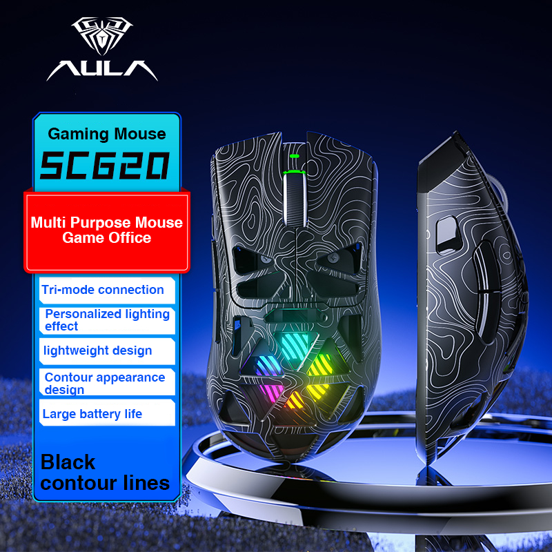 AULA SC620 เมาส์ไร้สาย Hollow Out การออกแบบน้ําหนักเบา Tri-Mode 12000 DPI PAW3311 ปุ่มไฟเกมสํานักงานเมาส์