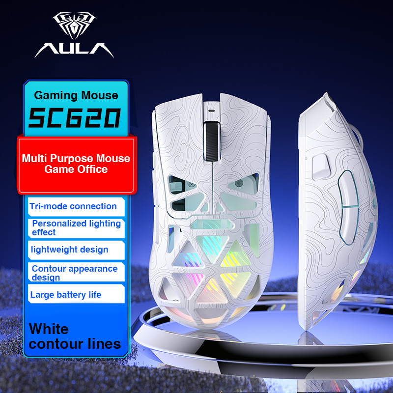 AULA SC620 เมาส์ไร้สาย Hollow Out การออกแบบน้ําหนักเบา Tri-Mode 12000 DPI PAW3311 ปุ่มไฟเกมสํานักงานเมาส์