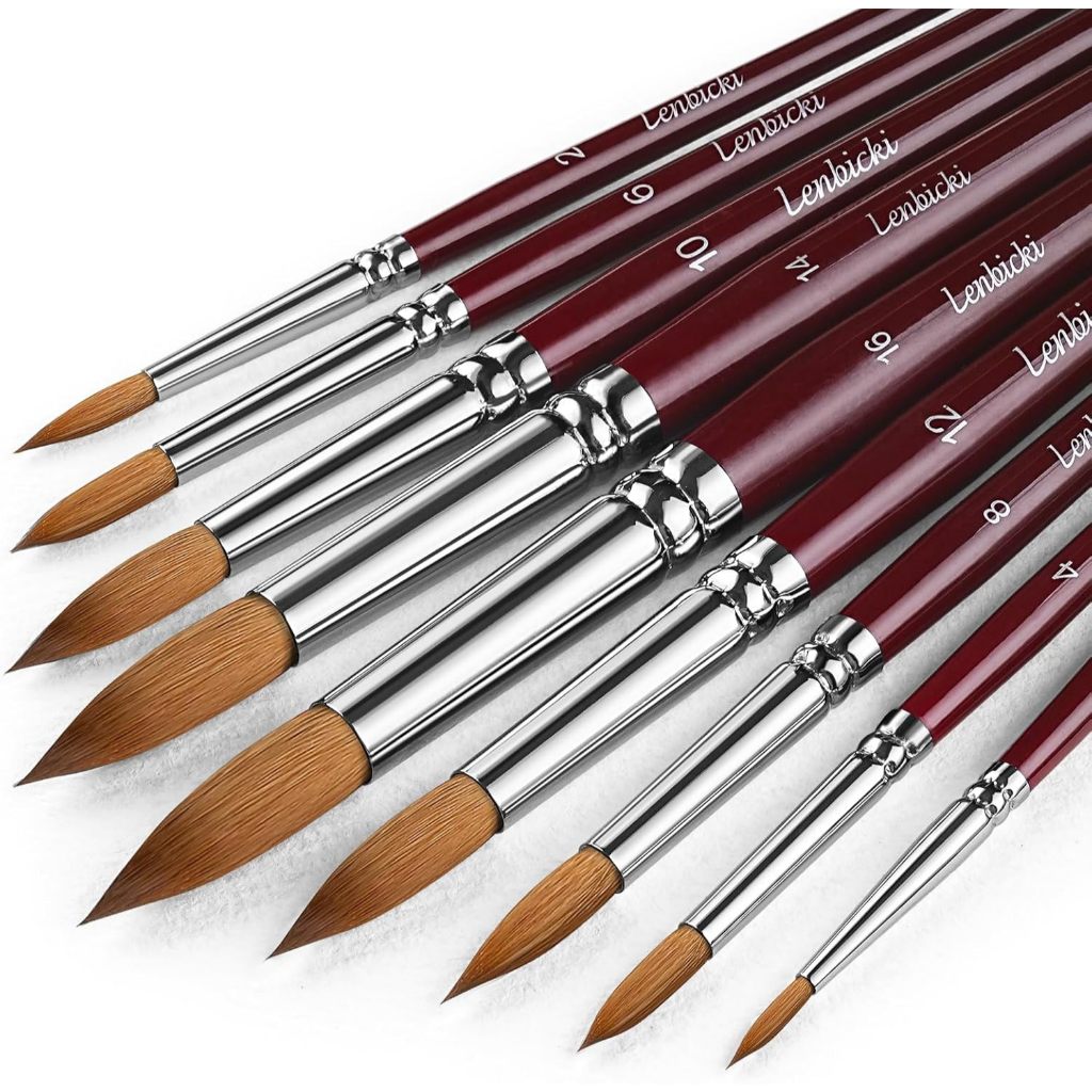 Horsehair แปรงสีน้ํา Professional,9 ชิ้น Mop รอบ Fine Tip รายละเอียดชุดแปรงสีน้ํา,Ideal สําหรับ Gouache ภาพวาดหมึกอะคริลิค