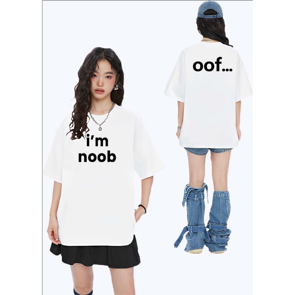 ฤดูร้อนสไตล์ใหม่ผ้าฝ้ายแท้ I am noob สไตล์ญี่ปุ่นครึ่งแขน Street สวมเสื้อยืดแขนสั้นสไตล์คู่