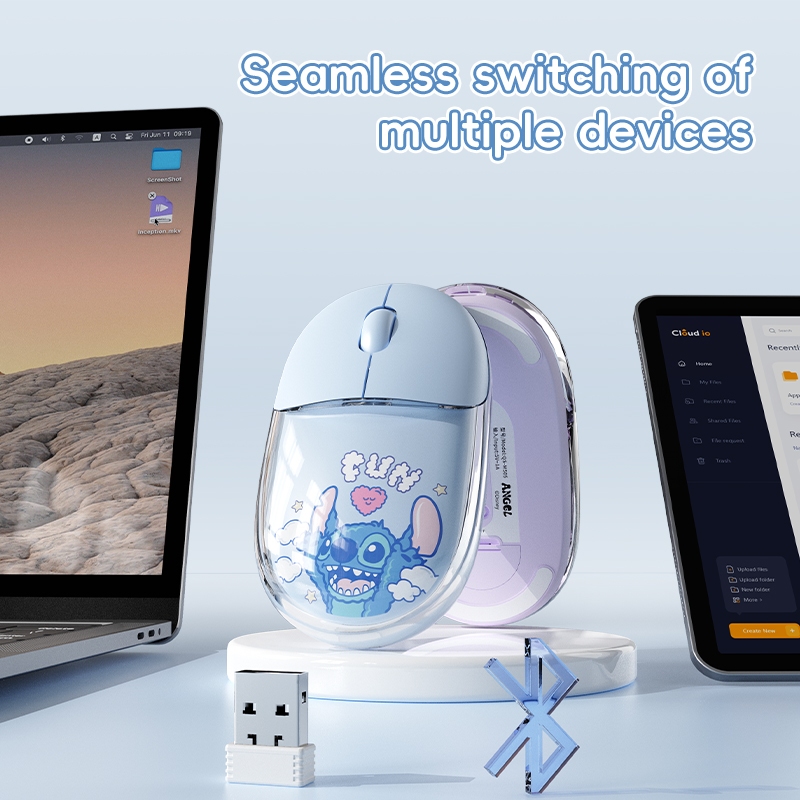เมาส์ไร้สาย Disney QS-MS05 เงียบและชาร์จการเชื่อมต่อที่มั่นคง Sweatproof สบายมือรู้สึกลายน่ารัก 2.4G Bluetooth Link