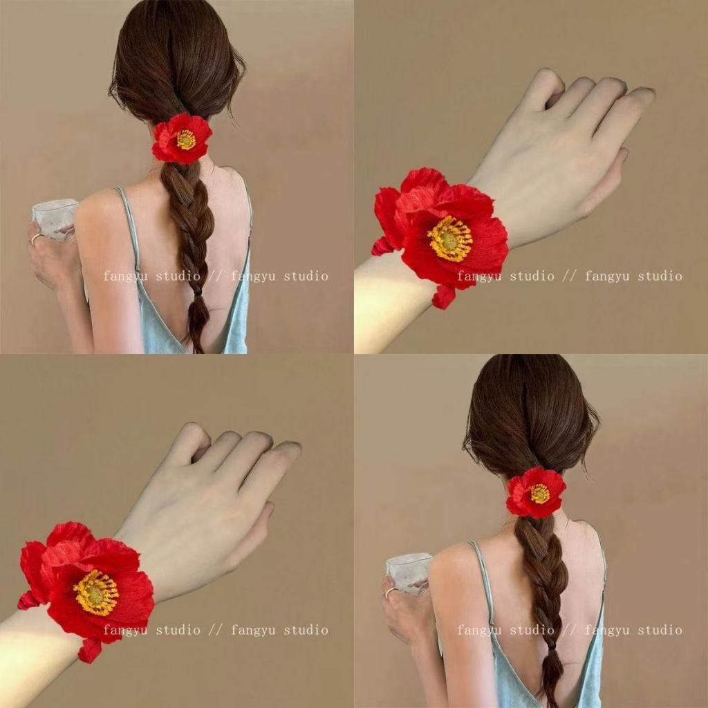 Poppy Flower Scrunchie ผ้ามัดผม Egg Flower Hairband รูปที่ 3