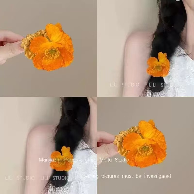 Poppy Flower Scrunchie ผ้ามัดผม Egg Flower Hairband รูปที่ 5
