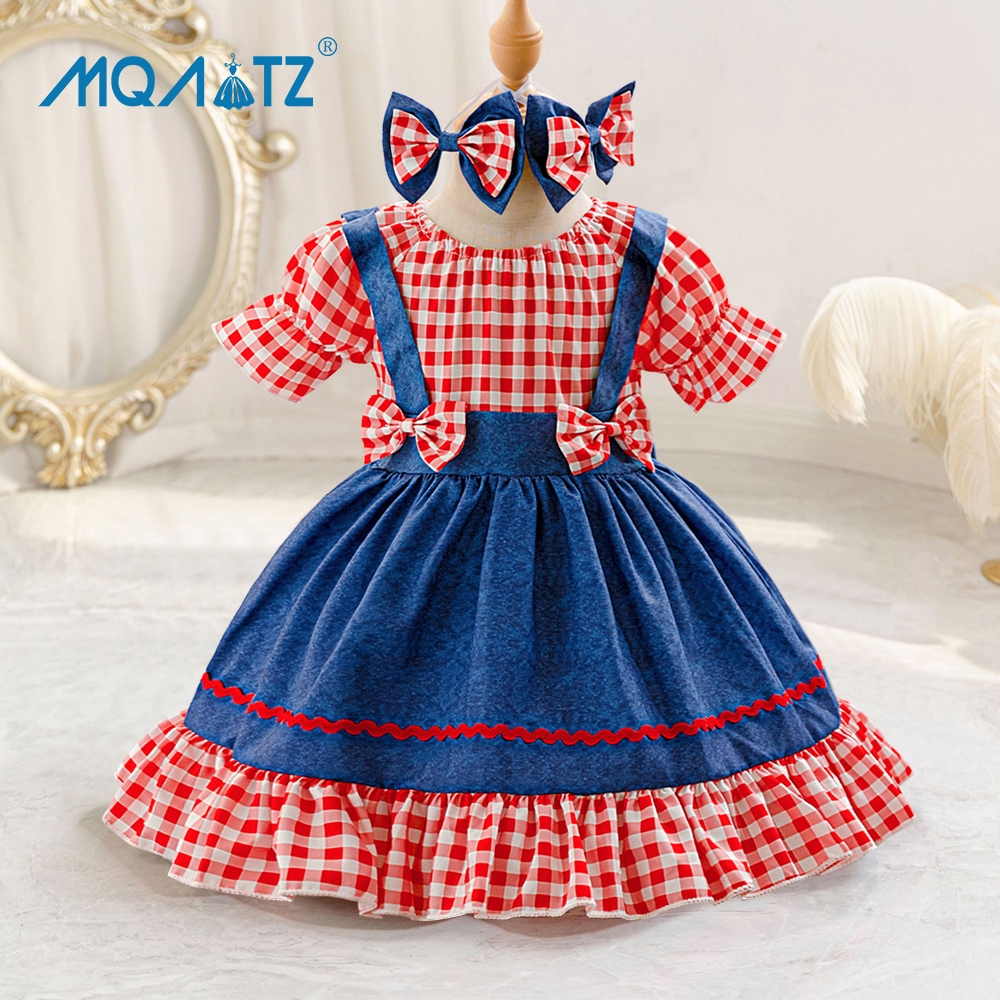 MQATZ แบบดั้งเดิม Bavaria คอสเพลย์ชุดเด็กผู้หญิงสําหรับเด็กเครื่องแต่งกายตารางชุดเจ้าหญิงวันเกิดเสื้