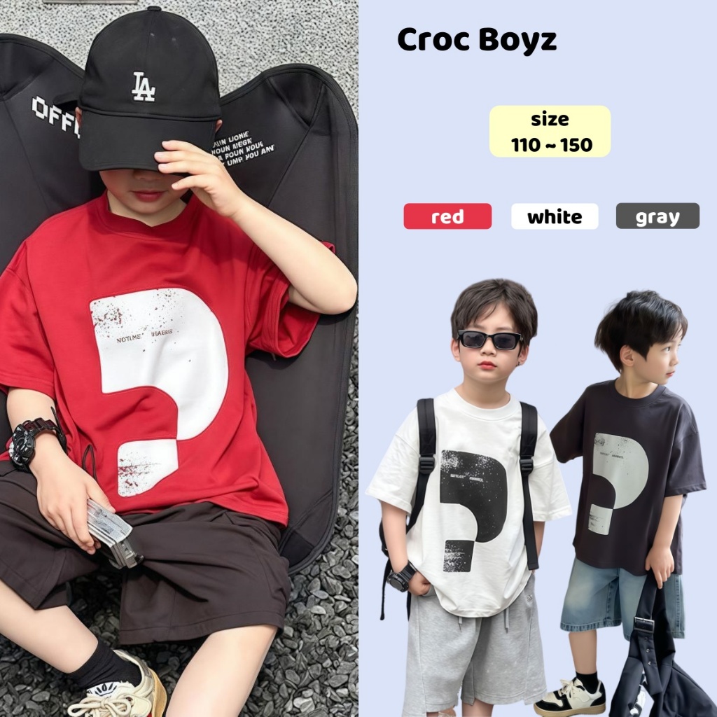 Croc Boyz พร้อมส่ง เสื้อแขนสั้นเด็กชายหล่อ งานสกรีนลายแฟชั่น สีสดใสและทรงหลวม แบบลำลองเกาหลี เท่มากๆ ไซส์ 110-150