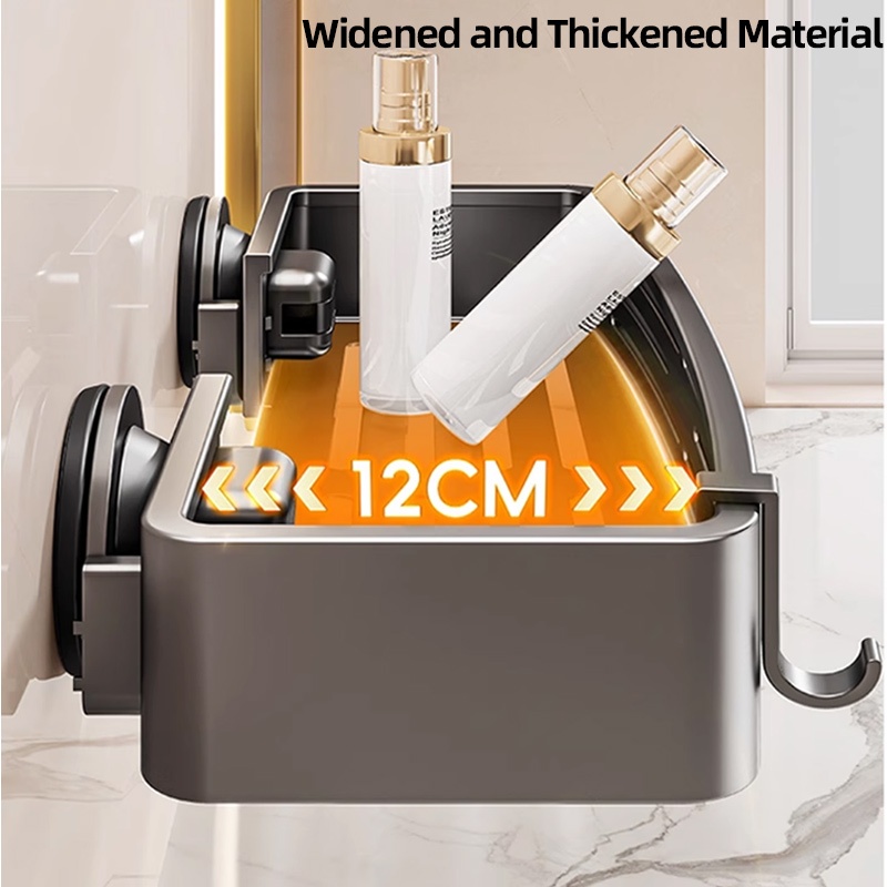 Gryno ชั้นวางห้องน้ําถ้วยดูดไม่มีการเจาะติดผนังพร้อมตะขอบาร์ผ้าขนหนูอลูมิเนียมสําหรับงานหนักสําหรับห้องน้ําจัดเก็บ - รูปที่ 3