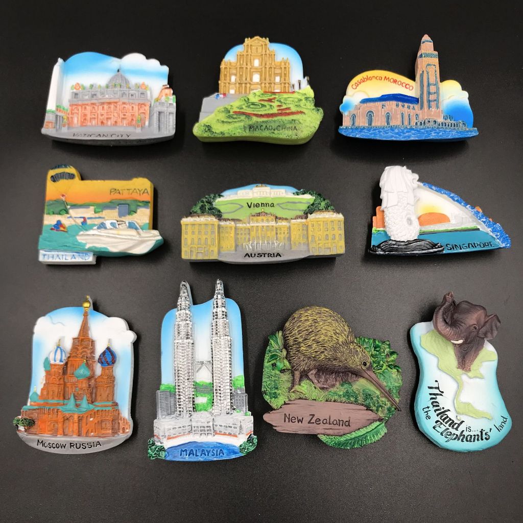 เรซิ่น 3D แม่เหล็กติดตู้เย็นออสเตรียมาเลเซียวาติกันประเทศไทยสิงคโปร์รัสเซียโมร็อกโกเวียนนาแม่เหล็กตู้เย็นสติกเกอร์
