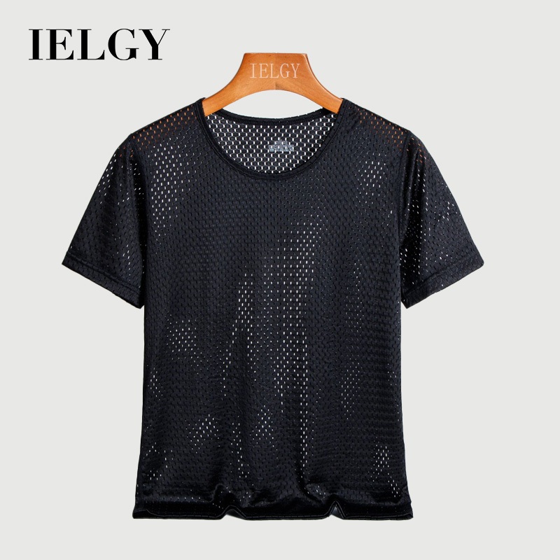 IELGY ผ้าไหมน้ําแข็งแขนสั้นเสื้อยืดผู้ชายระบายอากาศกีฬาบางขนาดใหญ่