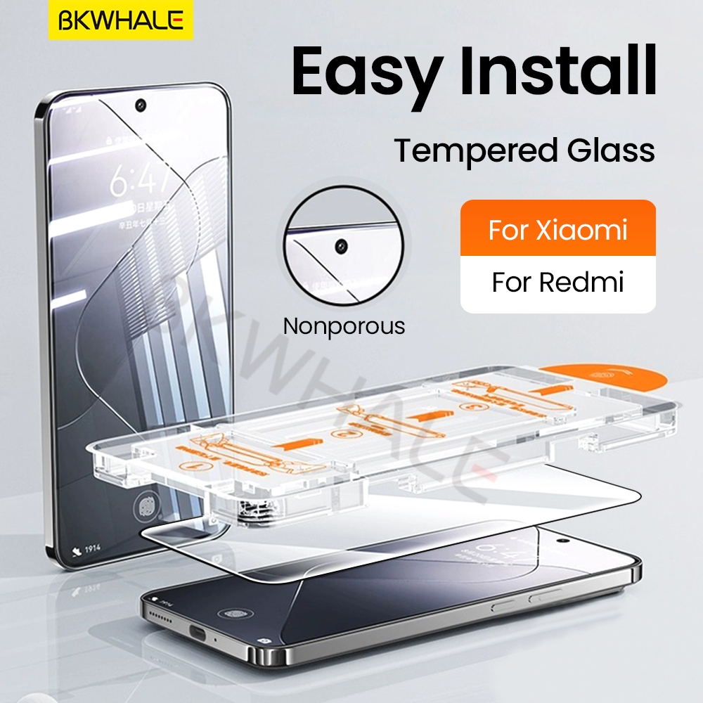 BKWHALE ติดตั้งง่ายกระจกนิรภัยสําหรับ Xiaomi 14 13 12 11 12x 12s 17 Pro Max 15s Pro 15 Ultra 15T 13T 14T Poco F8 F7 Ultra F6 F5 M7 M6 X7 X6 Pro C75 C71 C85 C71 C85 C7