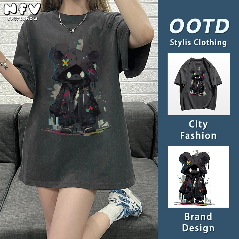 NFV ส่งจากไทย✨พร้อมส่ง เสื้อยืดคอกลม ผ้าฝ้าย แขนสั้น โอเวอร์ไซซ์ ใส่สบาย ลายพิมพ์แฟชั่น 100% Cotton T-shirt YG1109