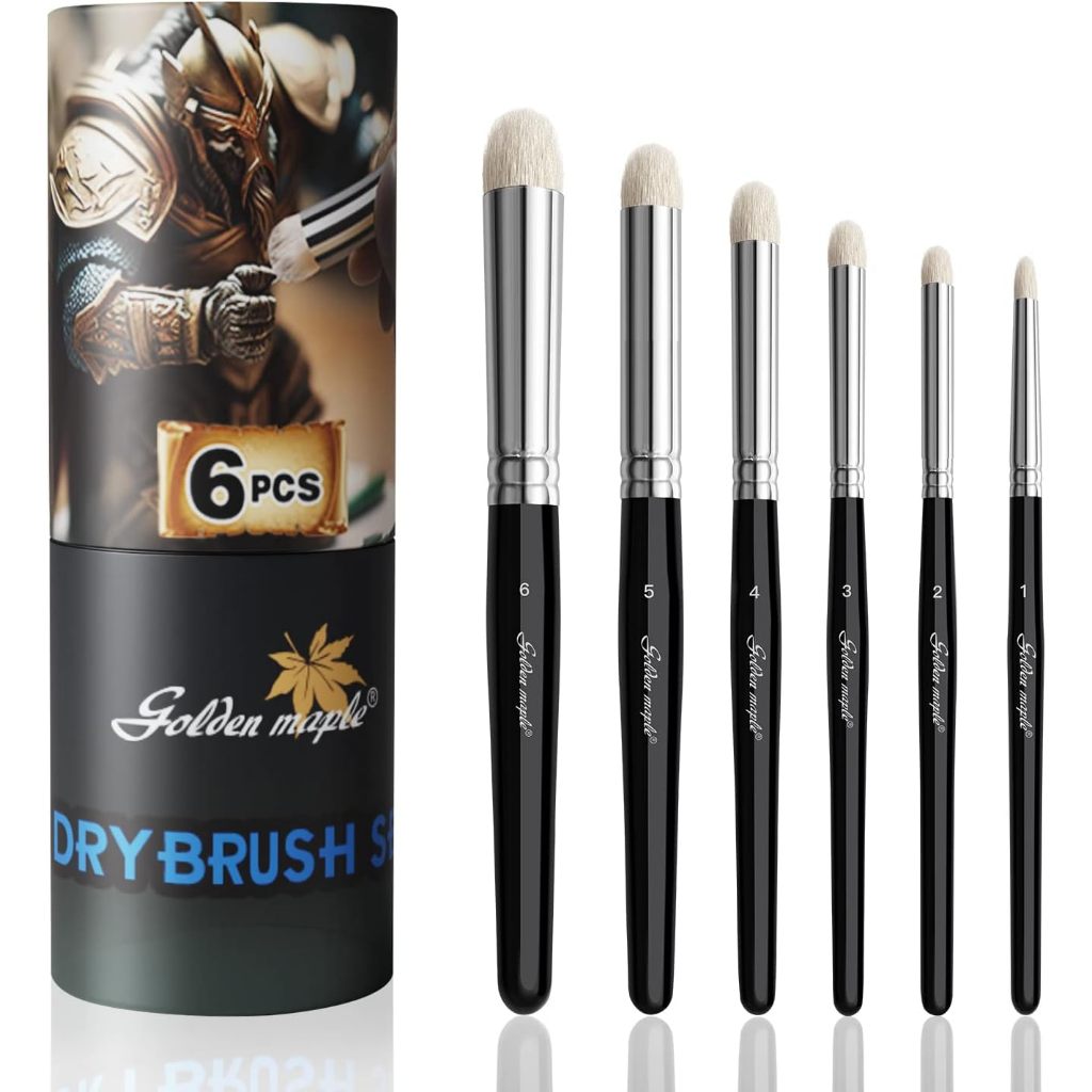 พร้อมสต็อกGolden Maple 3/6PCS Goat Hair Dry Brushes Miniature Painting Drybrush Set Premium Wool Hair เหมาะสําหรับรุ่นทํา