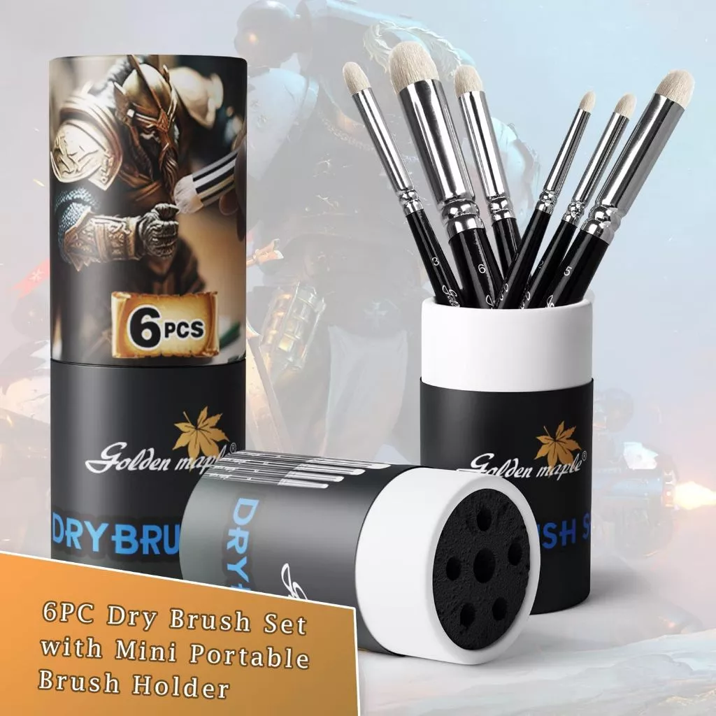 【Ready Stock】Golden Maple 3/6PCS แปรงขัดผิวแห้งทำจากขนแพะ สําหรับสมัครเล่นและผู้เริ่มต้น จิตรกรรมขนาดเล็ก ชุดแปรงปัดแห้ง ผมขนสัตว์พรีเมี่ยมเหมาะสําหรับการทําแม่พิมพ์รุ่น การเรนเดอร์ภาพทิวทัศน์