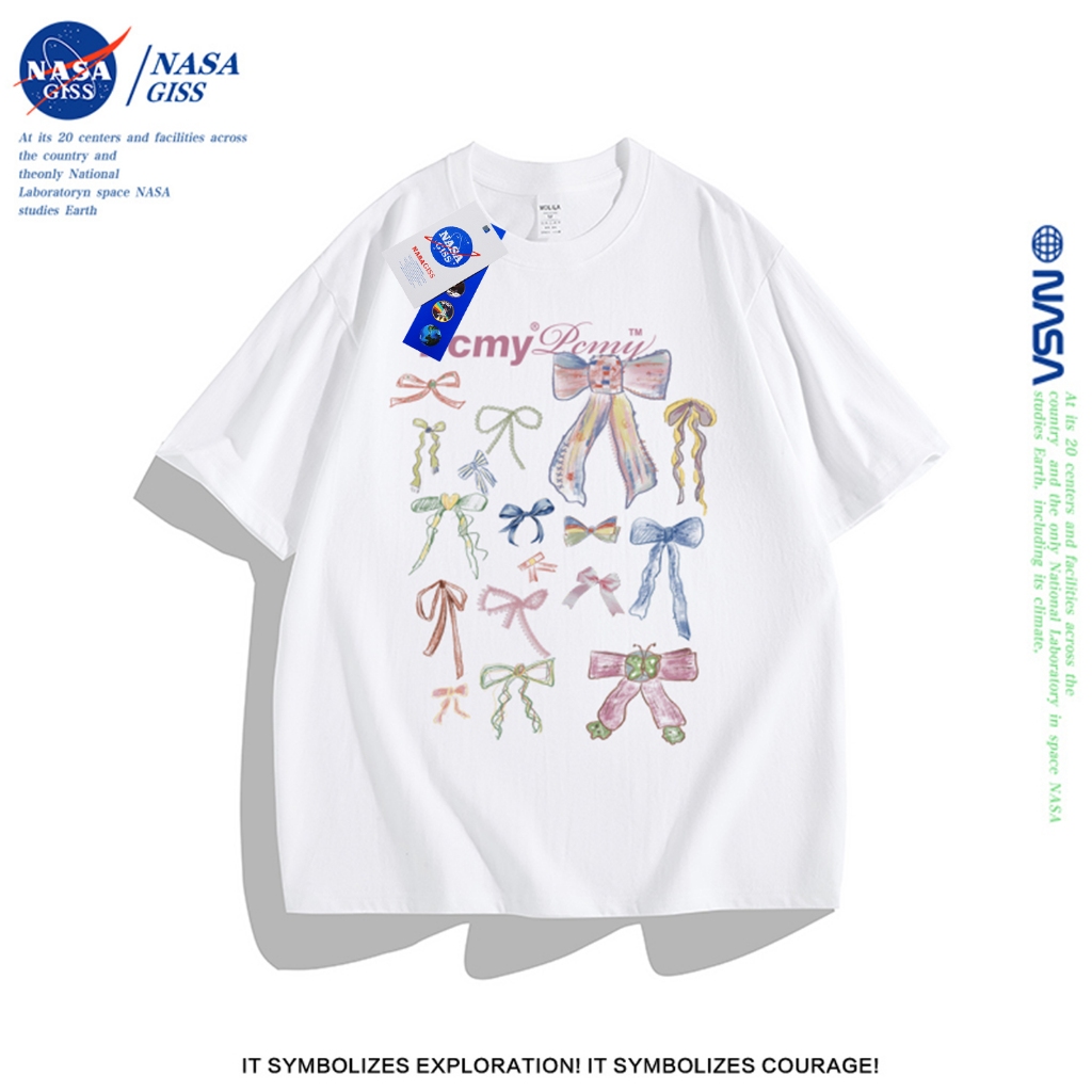 NASA เสื้อยืดหญิง แนวสตรีท เสื้อ summer โค้งคำนับพิมพ์ลาย เสื้อยืด cotton คอกลม ทรงหลวม ระบายอากาศ