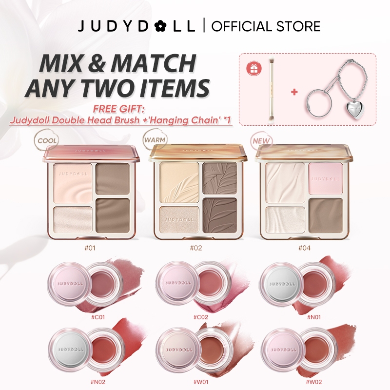Judydoll ไฮท์ไลท์&คอนทัวร์ 1ชิ้น +โกลว์ บลัช บาล์ม 1ชิ้น or ลิปสติกเนื้อแมท 1ชิ้น  or  มาสคาร่าคิ้ว  1ชิ้น+ Free Gifts