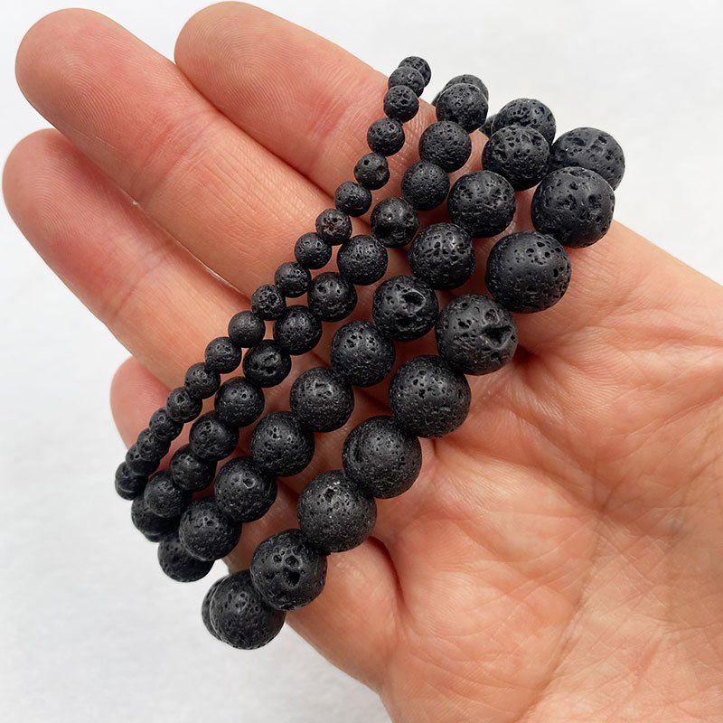 สร้อยข้อมือหินภูเขาไฟธรรมชาติ เชือกยืด ลูกปัดคริสตัล 4/6/8/10 มม. สําหรับผู้ชาย/ผู้หญิง