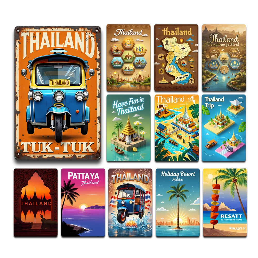 ภาพเขียนตกแต่งรถสามล้อไทย ภาพเขียนเหล็กเชิงวัฒนธรรมดั้งเดิม จิตรกรรมฝาผนังองค์ประกอบการท่องเที่ยวประเทศไทย ภาพวาดไร้กรอบของที่ระลึก