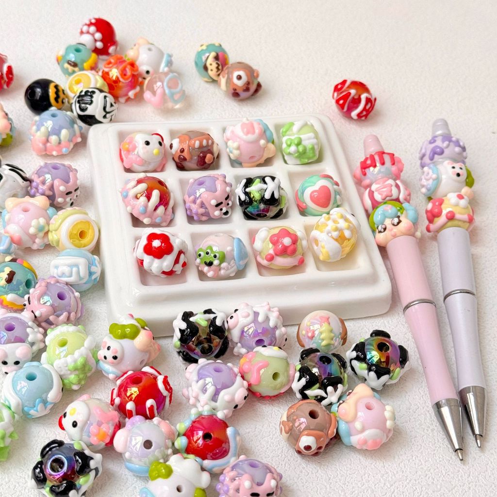 St.kunkka 1/2pcs15 มม.ลูกปัดอะคริลิค  ลูกปัดสีน้ำมันหนักที่ทำด้วยมือ ปากกาลูกปัด DIY ทำด้วยมือ ลิงค์โทรศัพท์มือถือ