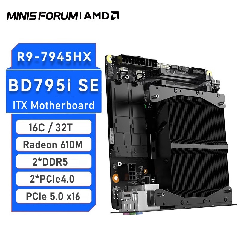 MINISFORUM BD795i SE ITX เมนบอร์ด AMD Ryzen 9 7945HX AMD Radeon 610M 2 * DDR5 5200Mhz 2 * PCIe4.0 SS