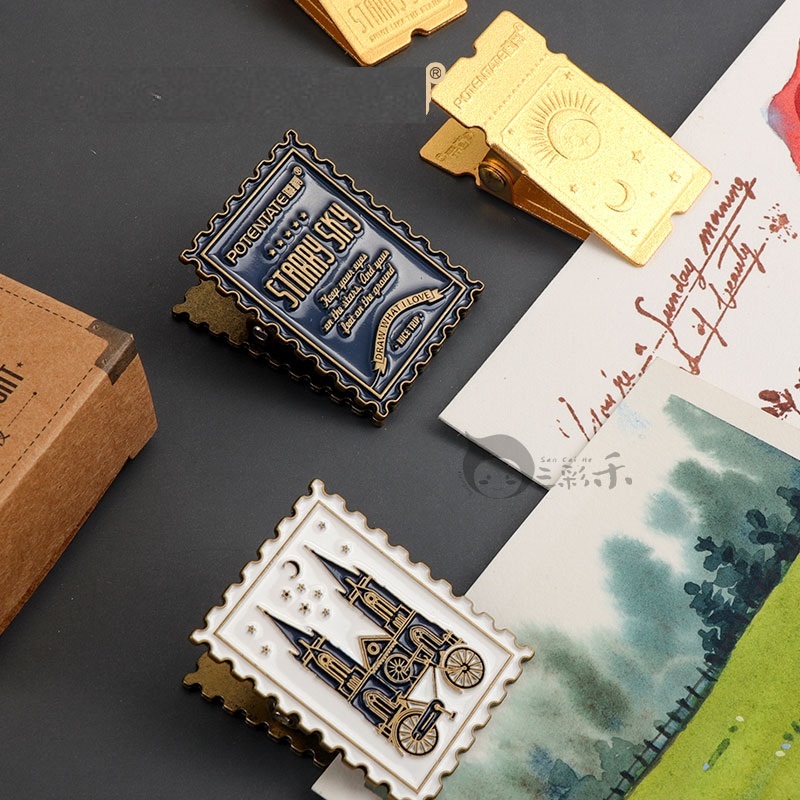 Deluxe Vintage ทองเหลืองคลิป Heavy Metal Binder คลิปหนีบกระดาษรูปแบบสองด้าน