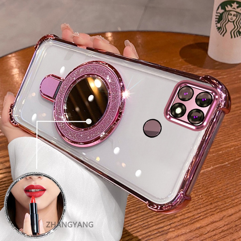 เคสโทรศัพท์สําหรับOPPO A15 A15SซิลิโคนElectroplated TPU anti DROPเคสโทรศัพท์ความงามออกแบบใหม่ผู้ถือโทรศัพท์พร้อมกระจกผล