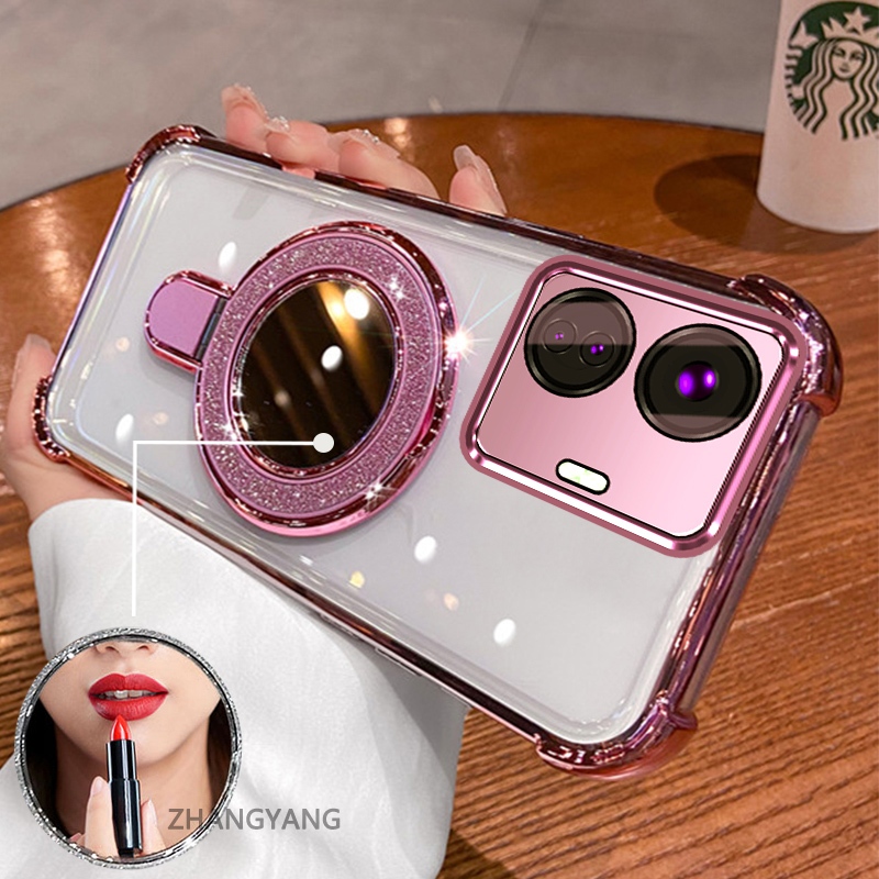 เคสโทรศัพท์สําหรับRealme C55 ซิลิโคนElectroplated TPU anti DROPเคสโทรศัพท์ความงามออกแบบใหม่ผู้ถือโทรศัพท์พร้อมกระจกผล