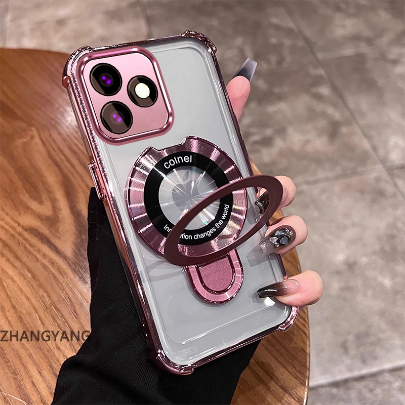 เคสโทรศัพท์สําหรับ infinix hot 30 hot 30i hot 30 Play Aesthetic ดีไซน์ใหม่เคสโทรศัพท์เคลือบด้วยไฟฟ้าสี่มุม anti drop ฟังก์ชั่น TPU soft shell พร้อมผู้ถือโทรศัพท์ - รูปที่ 3