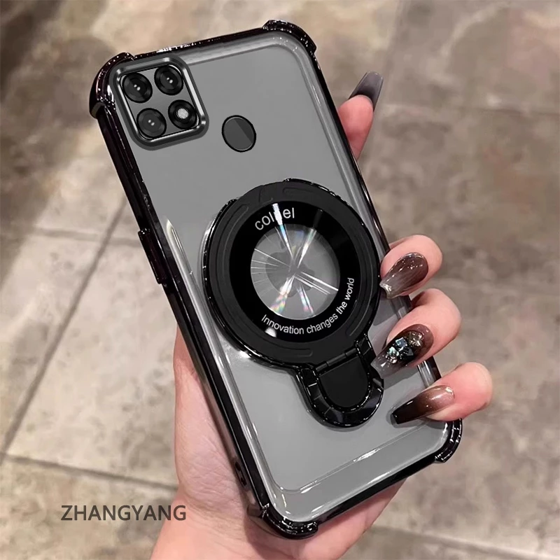 เคสโทรศัพท์สําหรับ OPPO A15 A15S Aesthetic ออกแบบใหม่เคสโทรศัพท์เคลือบด้วยไฟฟ้าสี่มุม anti drop function TPU soft shell พร้อมผู้ถือโทรศัพท์