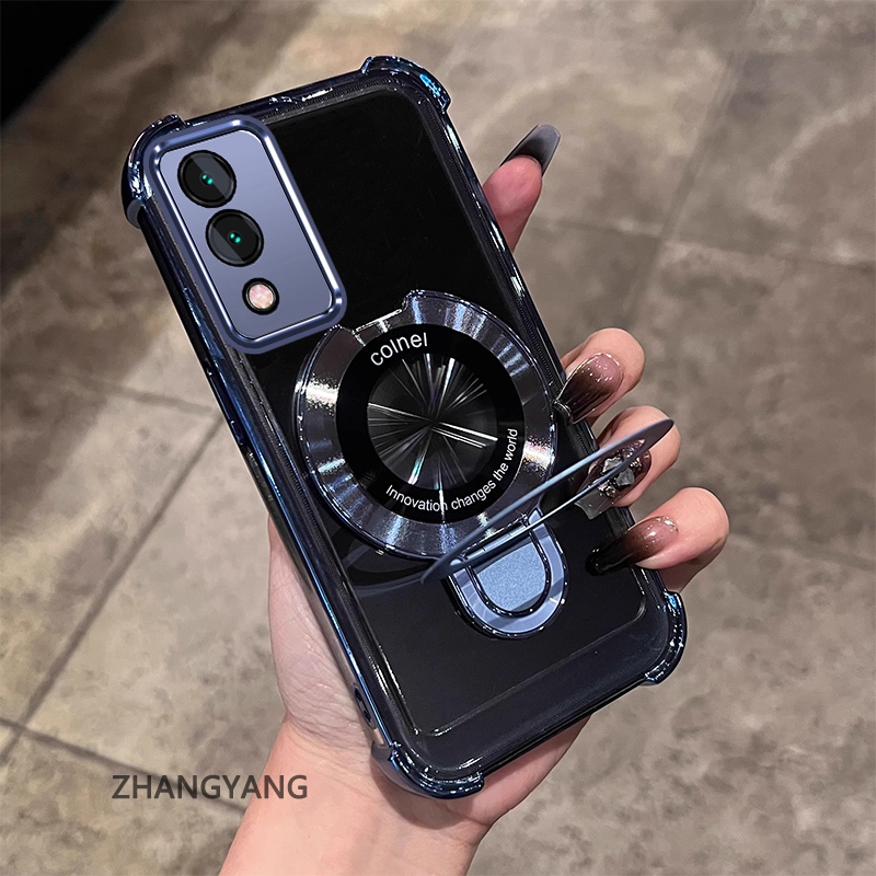สําหรับ vivo Y17S ความงามไฟฟ้าป้องกันการตกกระแทกซิลิโคนเคสโทรศัพท์พร้อมที่วางโทรศัพท์อเนกประสงค์การออกแบบรูปตัว U ใหม่ TPU นิ่ม