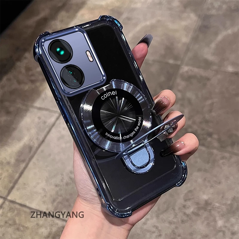 กรณีสําหรับRealme C55 ความงามไฟฟ้าAnti DROPซิลิโคนเคสโทรศัพท์พร้อมที่วางโทรศัพท์อเนกประสงค์U-รูปออกแบบใหม่TPU soft shell