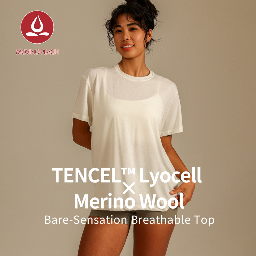 MOVING PEACH เสื้อยืดกีฬาผู้หญิง ทรงหลวม เสื้อโยคะเนื้อนุ่ม ระบายอากาศได้ดี คอกลม แขนสั้น ออกกำลังกาย พิลาทิส วิ่ง เต้นรำ ใส่ได้ทุกวัน CTL