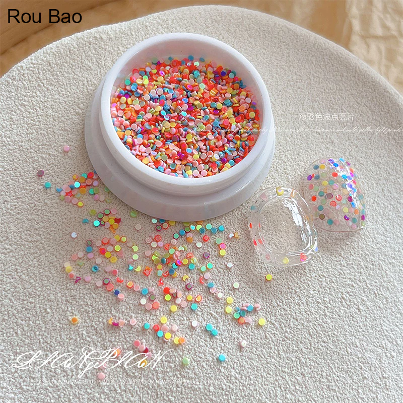 Rou Bao เล็บที่มีสีสัน Polka Dot Glitter รอบเลื่อม Girly เรซิ่นเล็บ Art DIY Charms ตกแต่ง