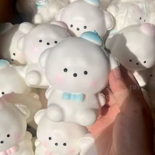 สกุชชี่ ​​ลูกสุนัขกระต่ายน้อยน่ารัก ของเล่นเด้งช้า ของขวัญน่ารัก เครื่องประดับตั้งโต๊ะ