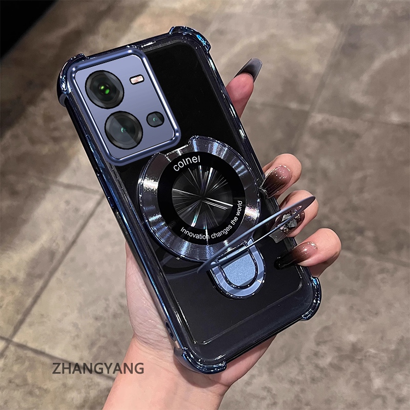 สําหรับ vivo V25 5G V25E 5G ความงามไฟฟ้า anti drop เคสโทรศัพท์ซิลิโคนพร้อมผู้ถือโทรศัพท์อเนกประสงค์ U-รูปออกแบบใหม่ TPU soft shell
