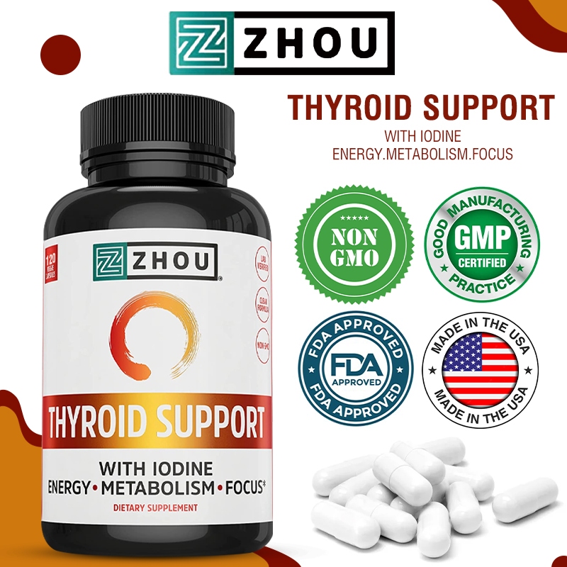Thyroid Support - ผลิตภัณฑ์เสริมอาหาร - ด้วยวิตามิน B12 และแมกนีเซียม - สูตรมังสวิรัติ ไม่ใช่จีเอ็มโอ
