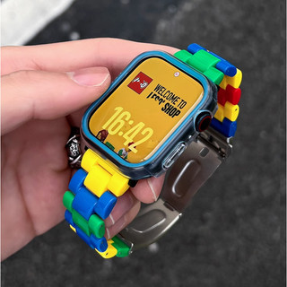 Building Block สายนาฬิกาพลาสติกสําหรับ A-pple สายนาฬิกาและ i Watch Case Series11 10 9 8 7 6 5 4 3 2 1,SE, SE2, Ultra 2 สายรัดข้อมือขนาด 49 มม. 41 45 40 44 38 42 i Watch สายรัด