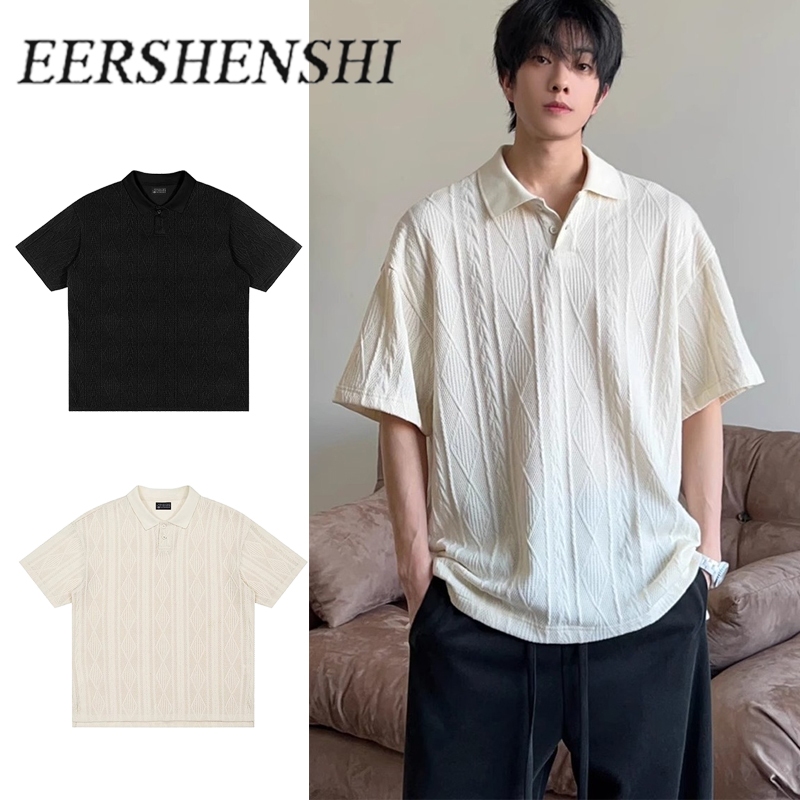 EERSHENSHI เสื้อโปโลเนื้ออินเทรนด์ฤดูร้อนใหม่เสื้อยืดแขนสั้น Jacquard หลวมสําหรับผู้ชาย