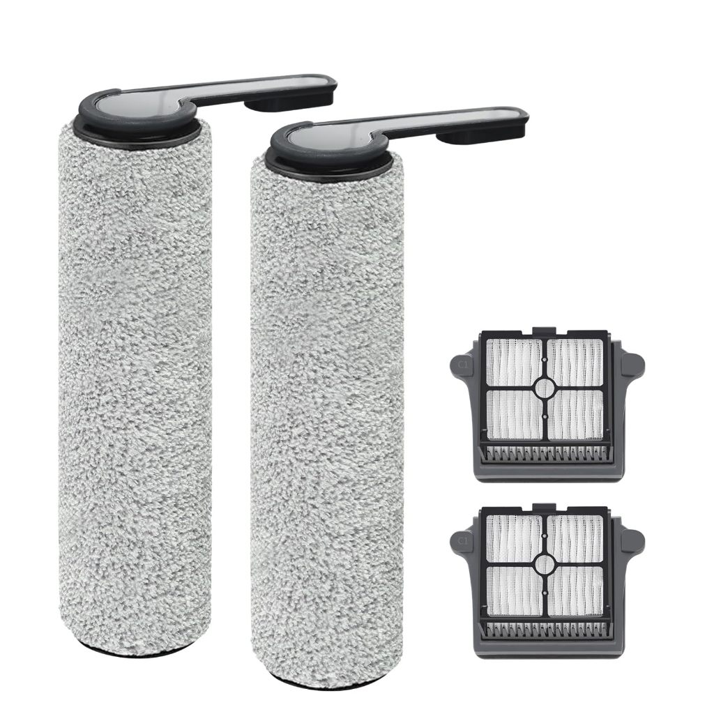 4 แพ็คเปลี่ยนแปรงลูกกลิ้งและตัวกรองเข้ากันได้กับเครื่องดูดฝุ่นไร้สาย Tineco Floor One S6 / S7 Pro, 2 ลูกกลิ้งแปรง 2 แผ่น HEPA เหมาะกับ FW110500เรา, ตกลง200300เรา