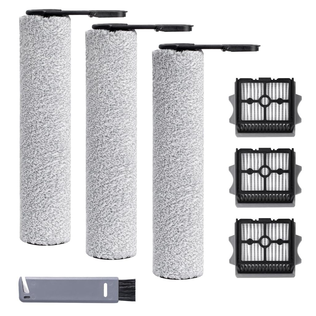สําหรับ Tineco Floor One Stretch S6 เครื่องดูดฝุ่นไร้สายเปลี่ยนแปรงลูกกลิ้งและกรอง, อะไหล่ทดแทนรวม 3 ลูกกลิ้งแปรง, 3 ตัวกรอง