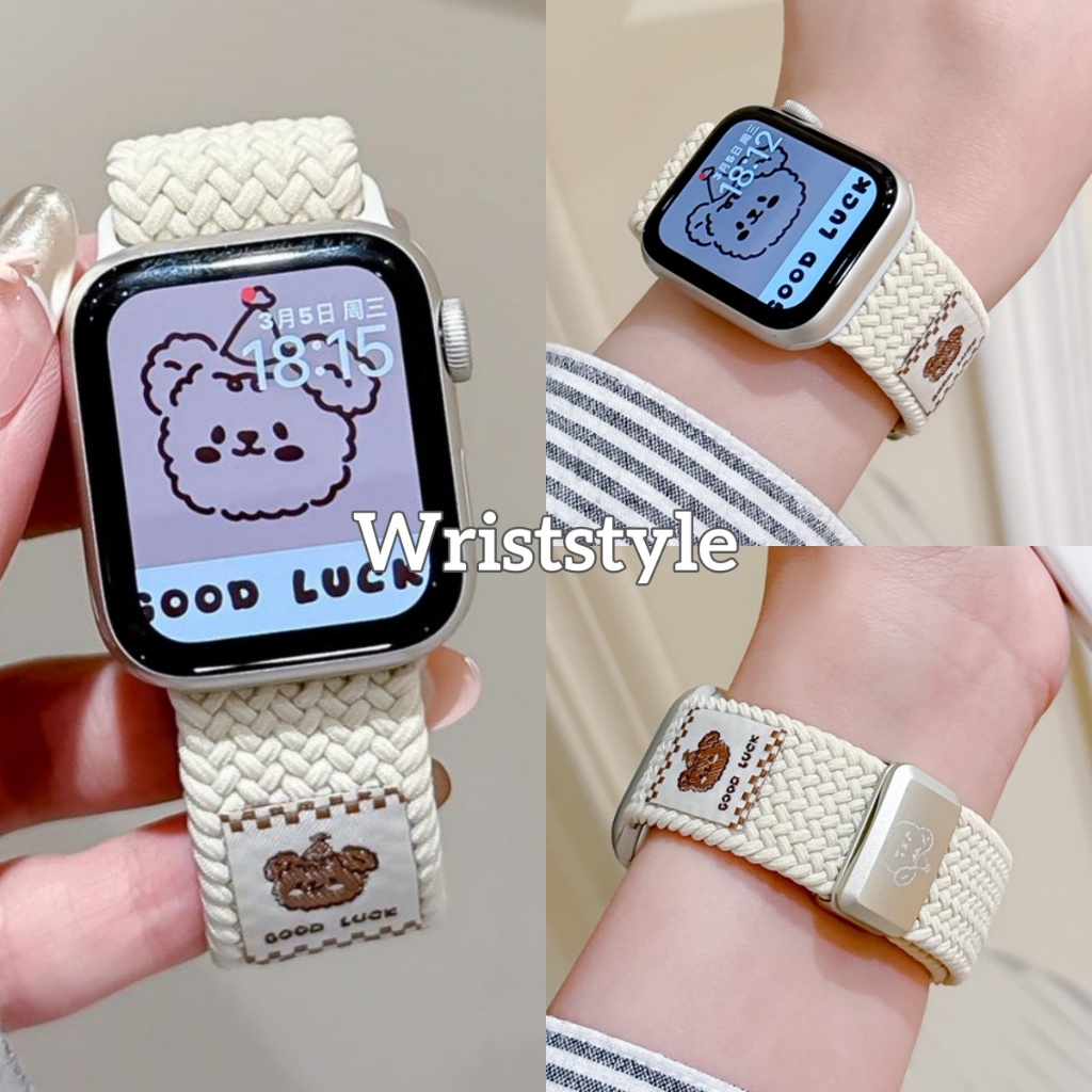 หมีน่ารักหัวเข็มขัดแม่เหล็กไนลอนทอสายรัดสําหรับ applewatch series 10 ส9 ส8 7 6 5 4 3 2 1 กับ2 พิเศษ2 ระบายอากาศเปลี่ยนสร้อยข้อมือสําหรับ ฉันดู 49มม 46มม 45 44 42 41 40 38