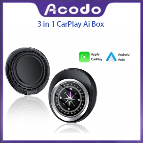 Acodo CarPlay TV 2.0 กล่อง Android 14 OS แบบมีสายไร้สาย Android Auto LED อะแดปเตอร์ 4G + 32G BT5.1 Y